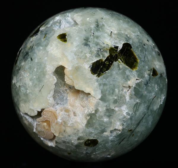 Prehnite Sphere with Epidote and tourmaline inclusions 2.46